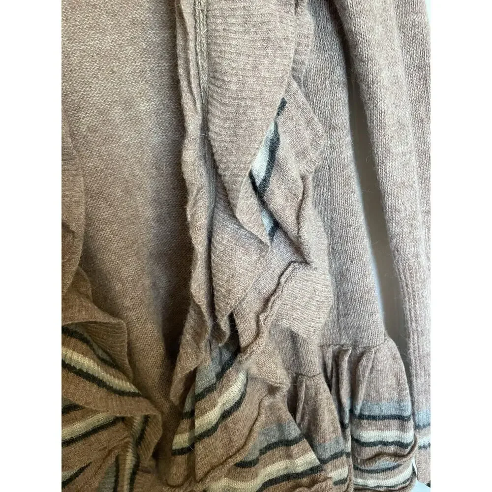 Sparrow Anthropologie Y2K Boho Wool Blend Beige Ruffle Open Front Cardigan Med